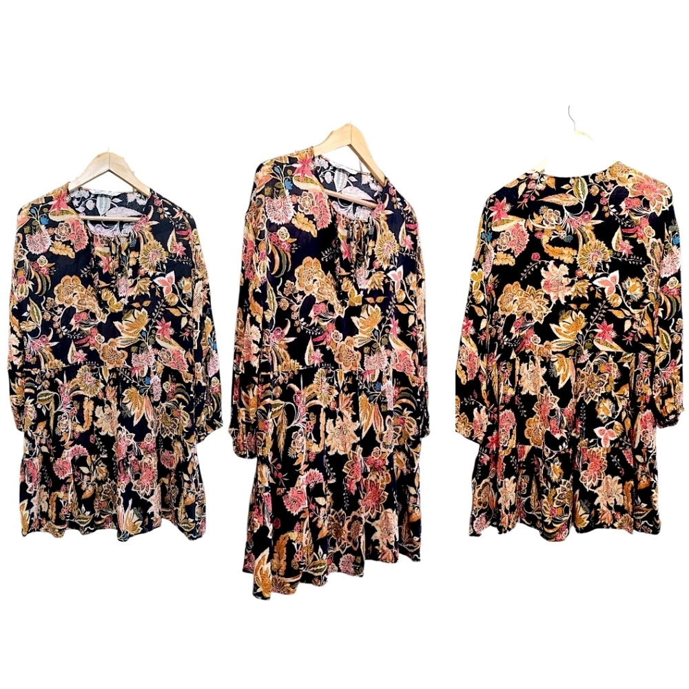 Zara Black Floral Ruffle Shift Dresssize Medium